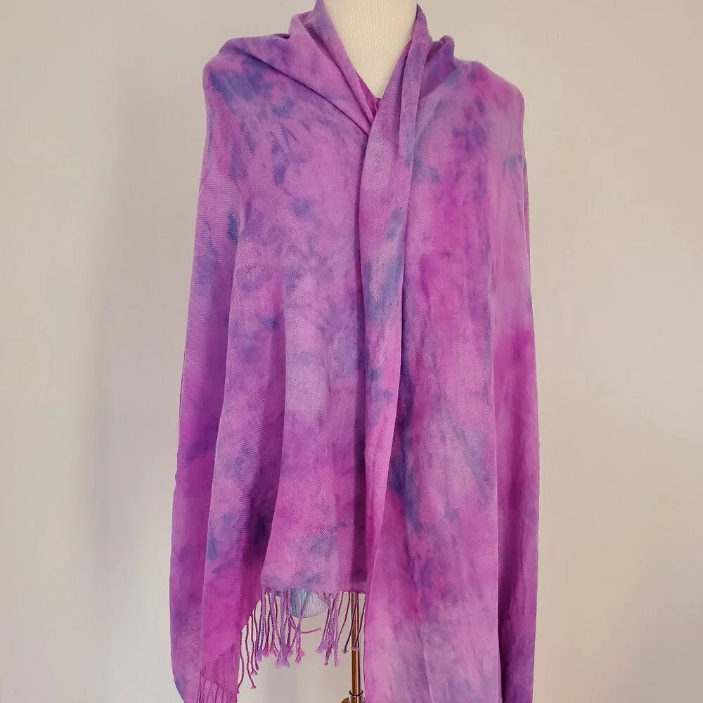 NEW Cashmere merino oversized Scarf Wrap tie dyed brunello blue purple pink XL